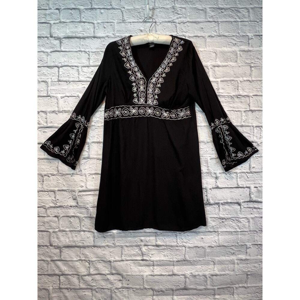 Cejon Black Floral Embroidered Coverup for Beach or Pool sequins size Large A479